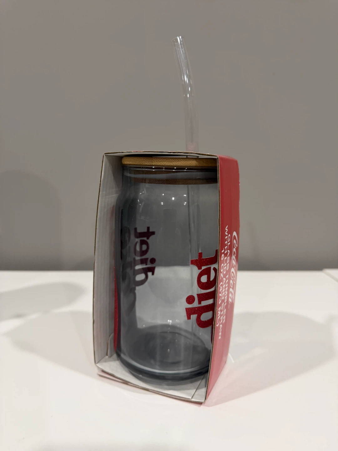 Coca-Cola 16 oz Glass Tumbler with Lid and Straw
