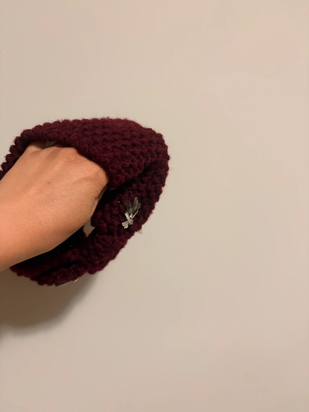 Maroon Knit Headband with Rhinestone Bow Accent - photo 2