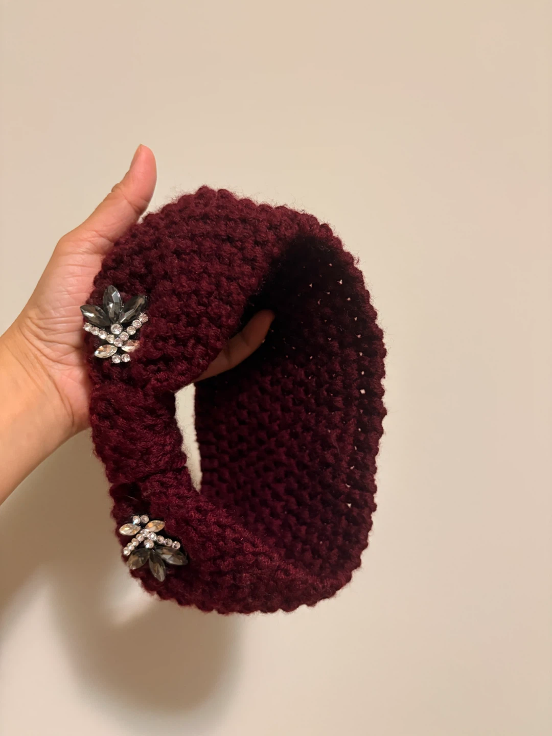 Maroon Knit Headband with Rhinestone Bow Accent - photo 3