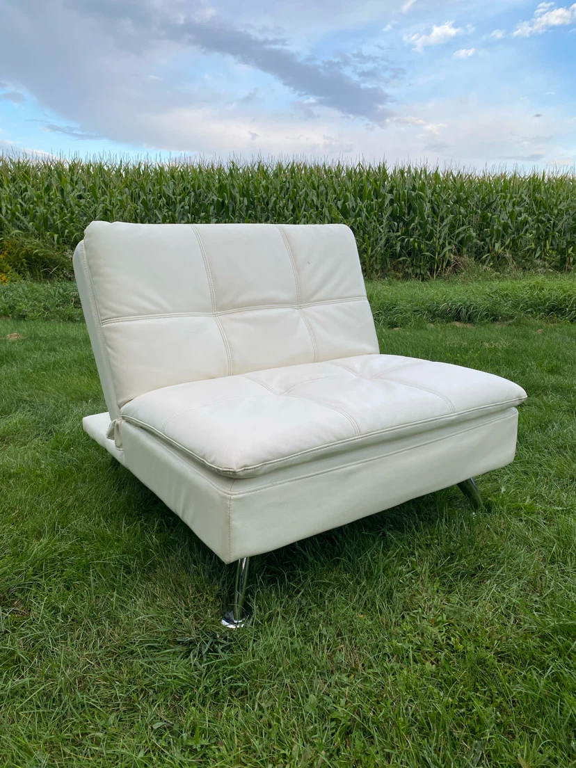 White Leather Folding Convertible Lounge Chair (CAN DELIVER)