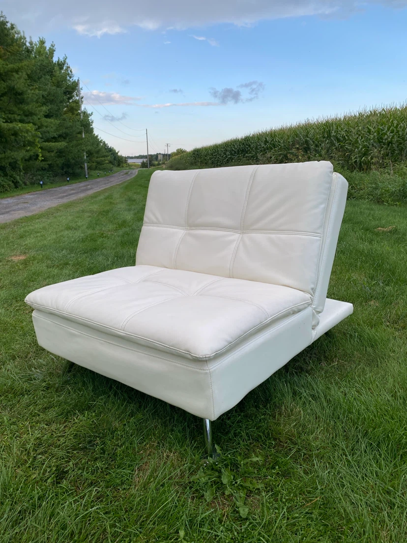 White Leather Folding Convertible Lounge Chair (CAN DELIVER) - photo 2
