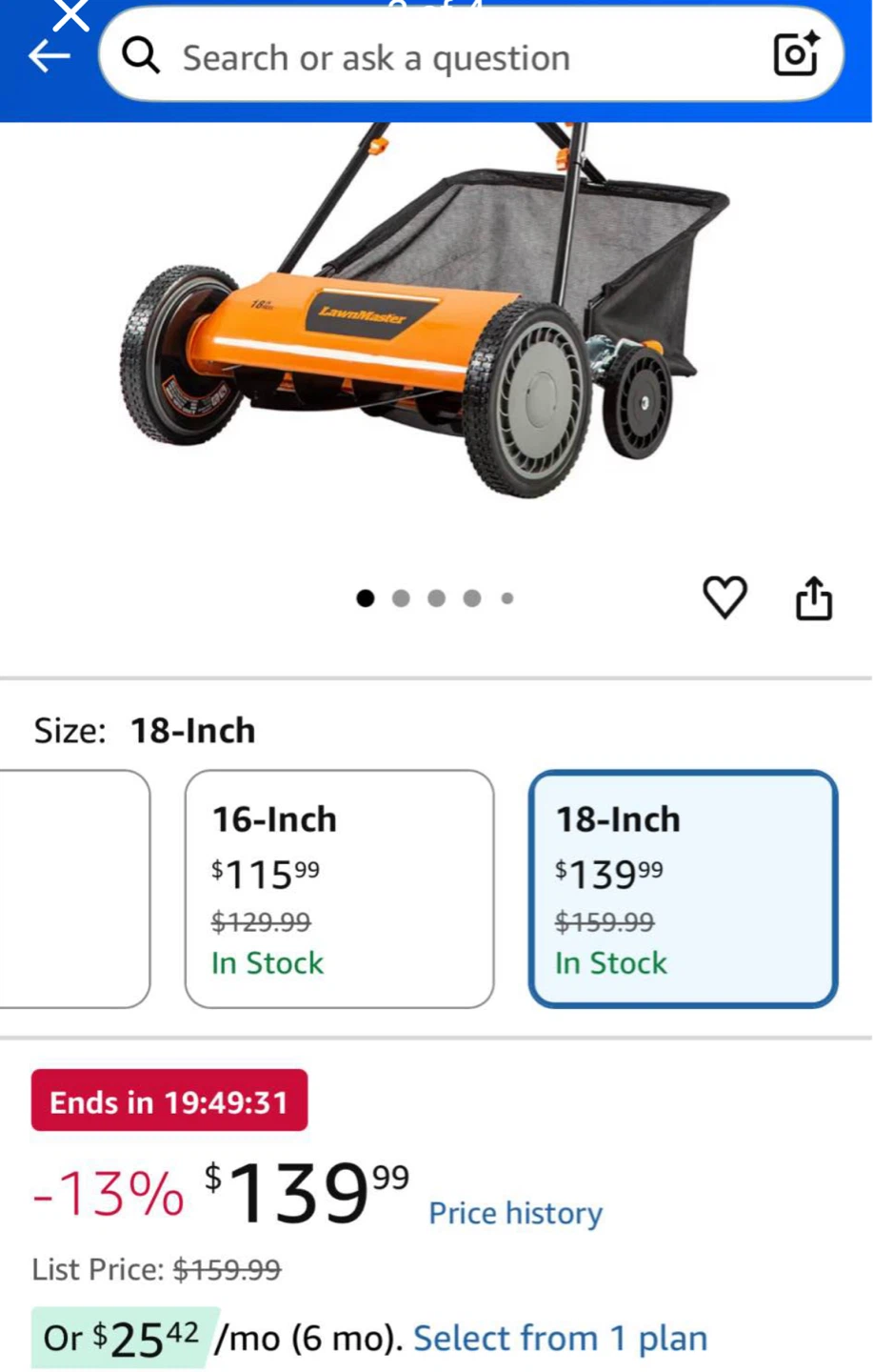 Lawnmaster LMRM1801 Push Reel Lawn Mower 18-Inch 5-Blade - photo 3