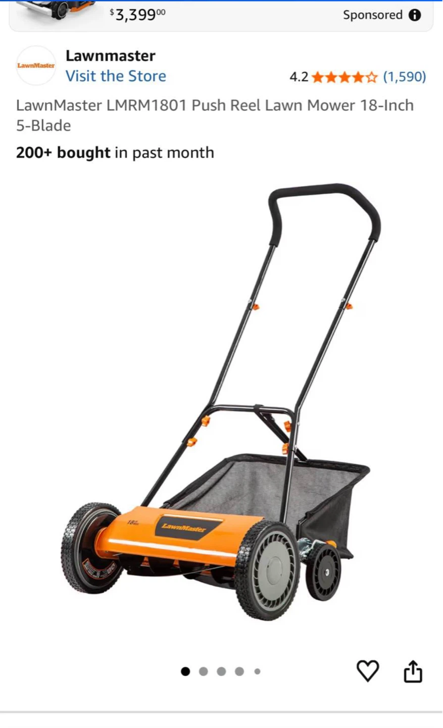 Lawnmaster LMRM1801 Push Reel Lawn Mower 18-Inch 5-Blade - photo 5