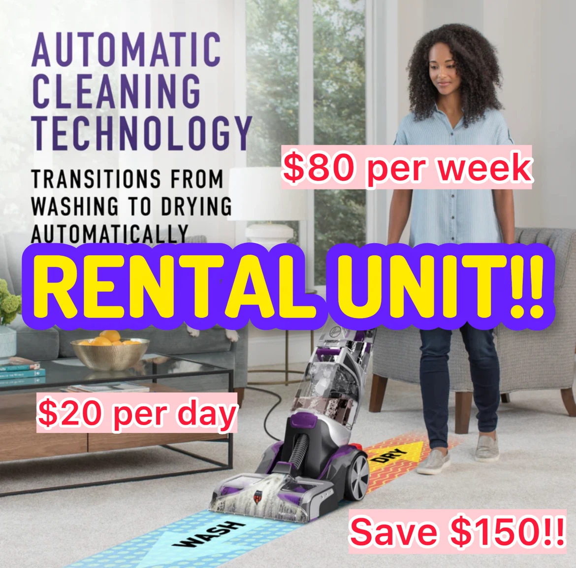 RENTAL! Wet Vacuum Carpet Cleaner for HOME, Upholstery, etc.