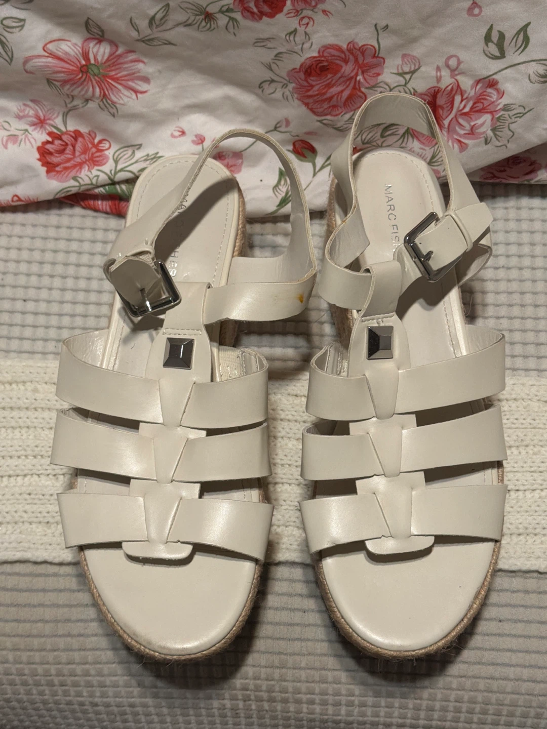 Marc Fisher White Wedge Sandals