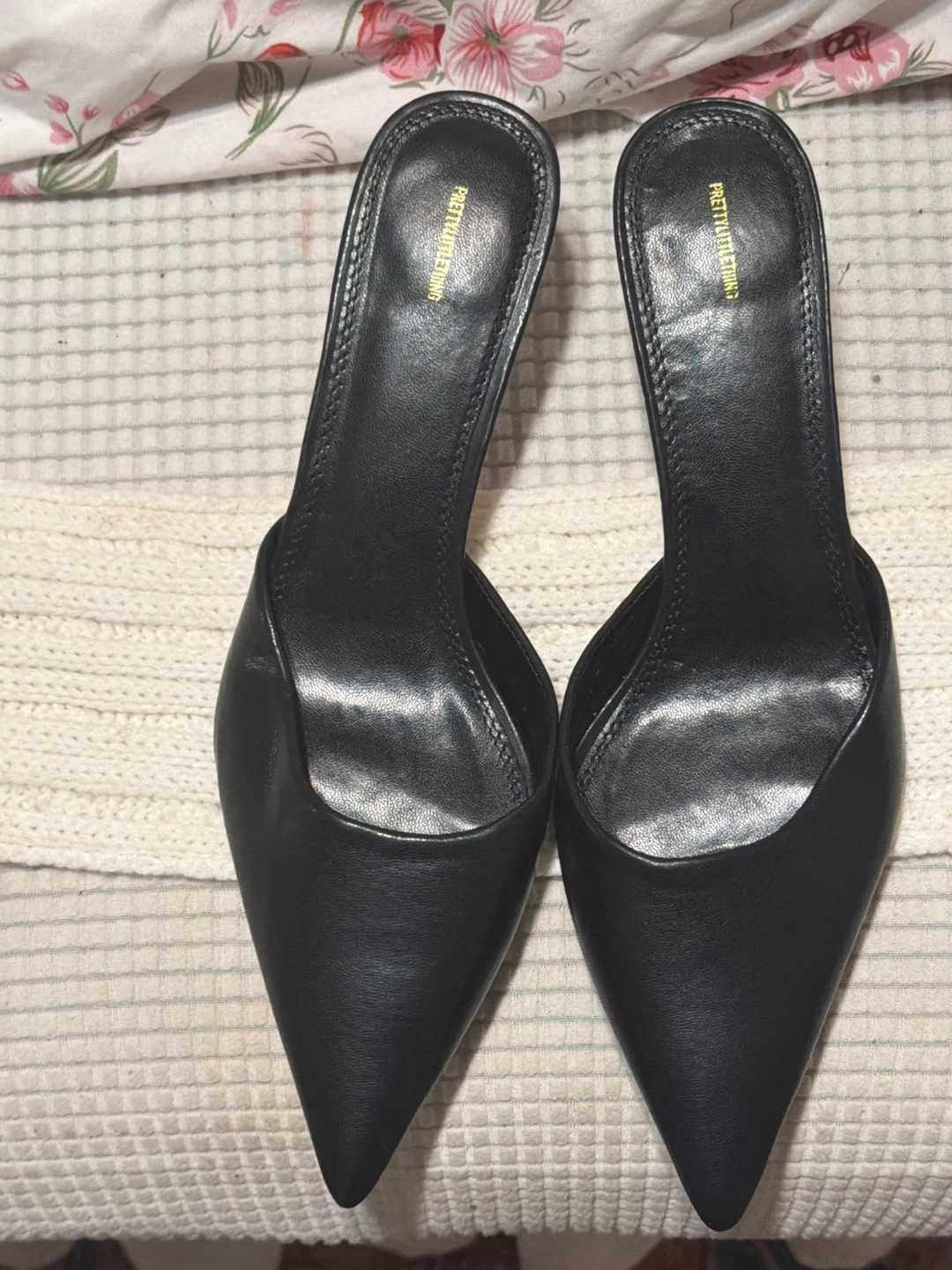 Black Faux Leather Pointed Toe Mules