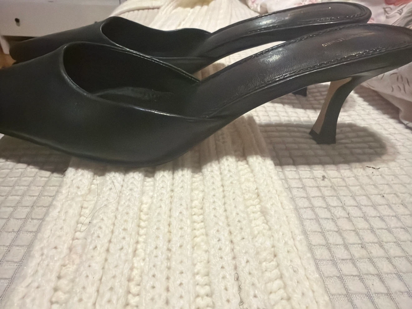Black Faux Leather Pointed Toe Mules - photo 2