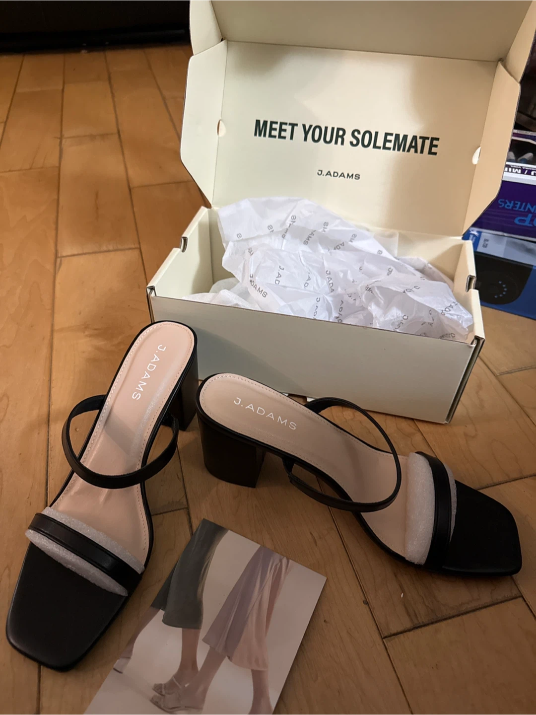 J. Adams Stormi Black PU Heeled Sandals Size 9.5