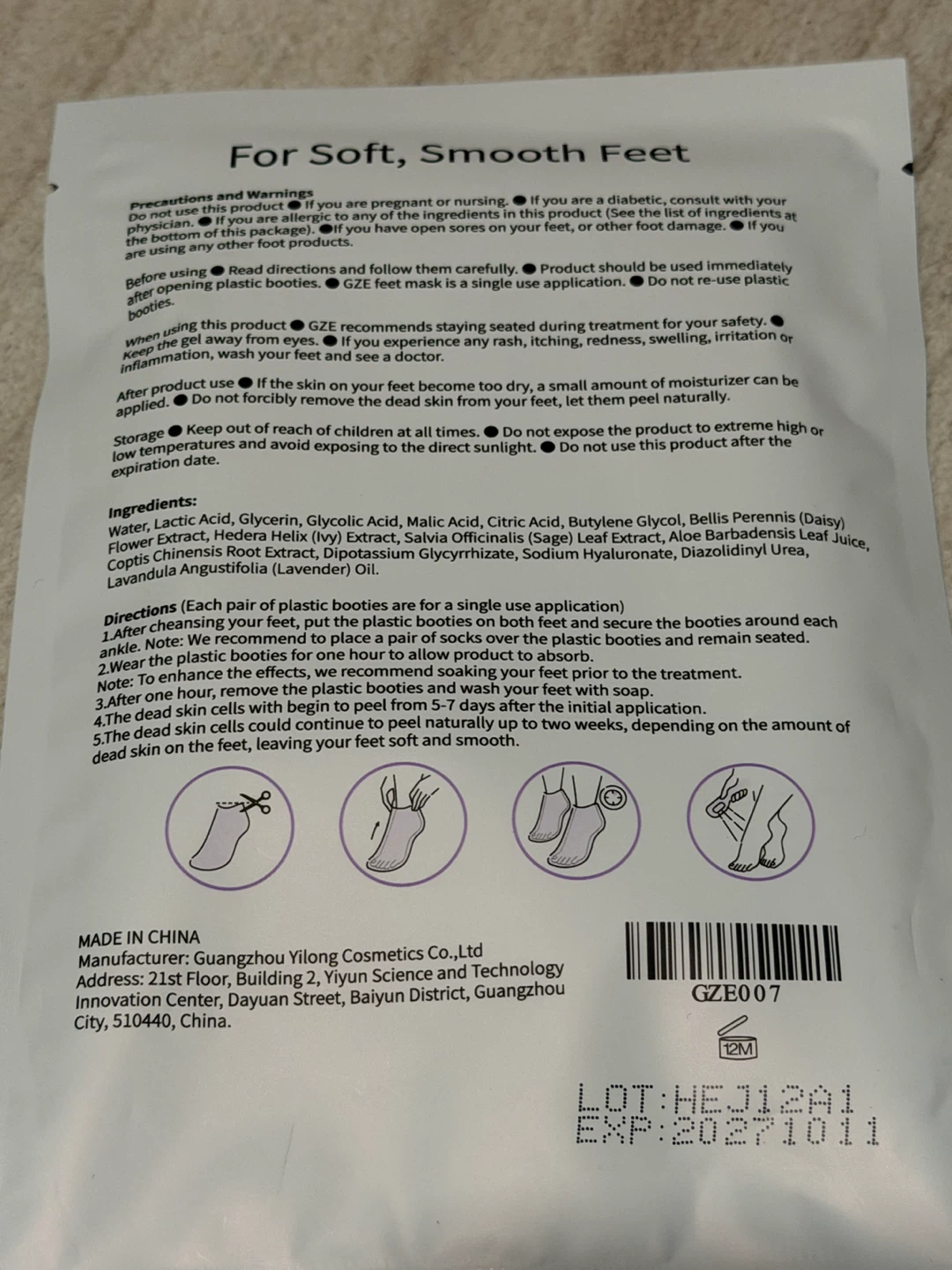 GZE Lavender Scented Exfoliating Foot Mask - 4 Pack - photo 2