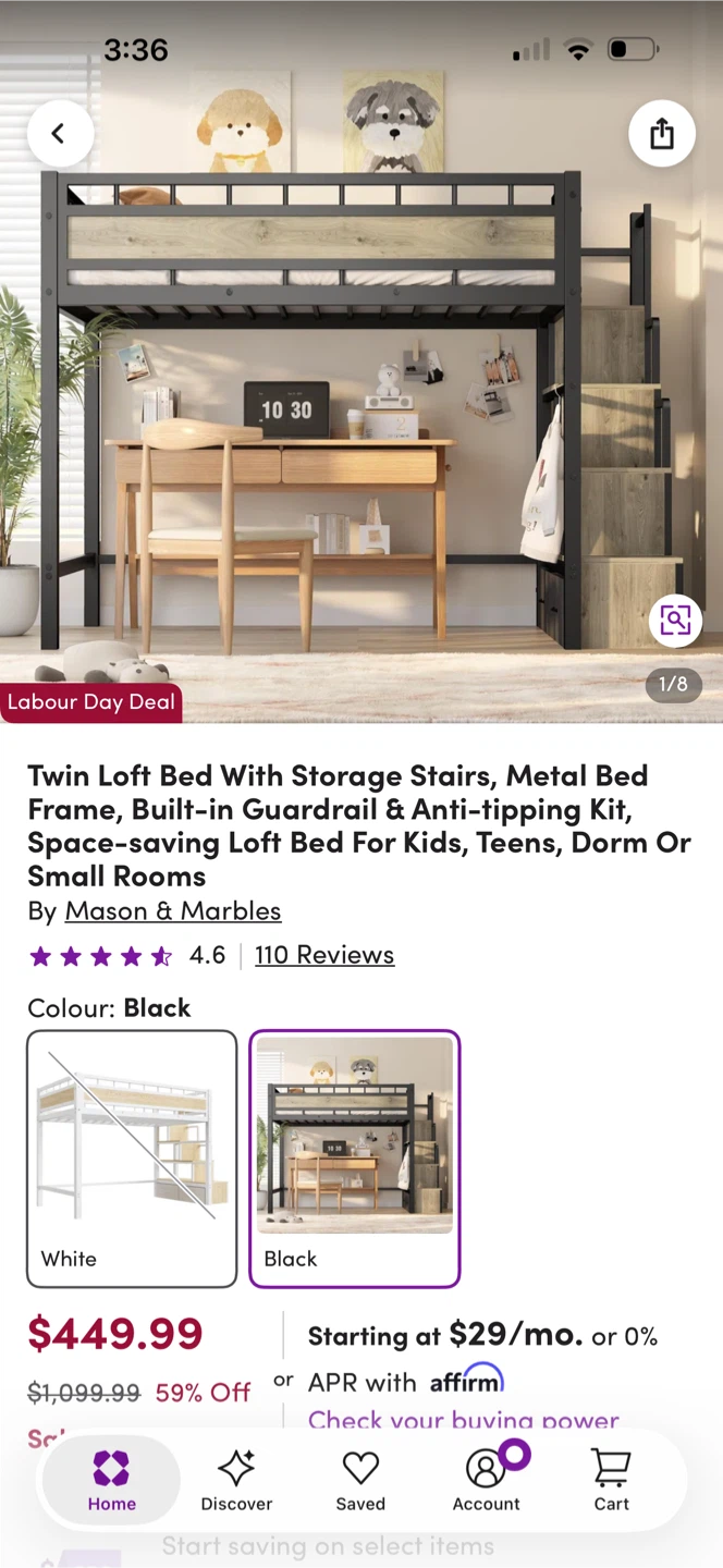 Twin Loft Bed with Storage Stairs - Black