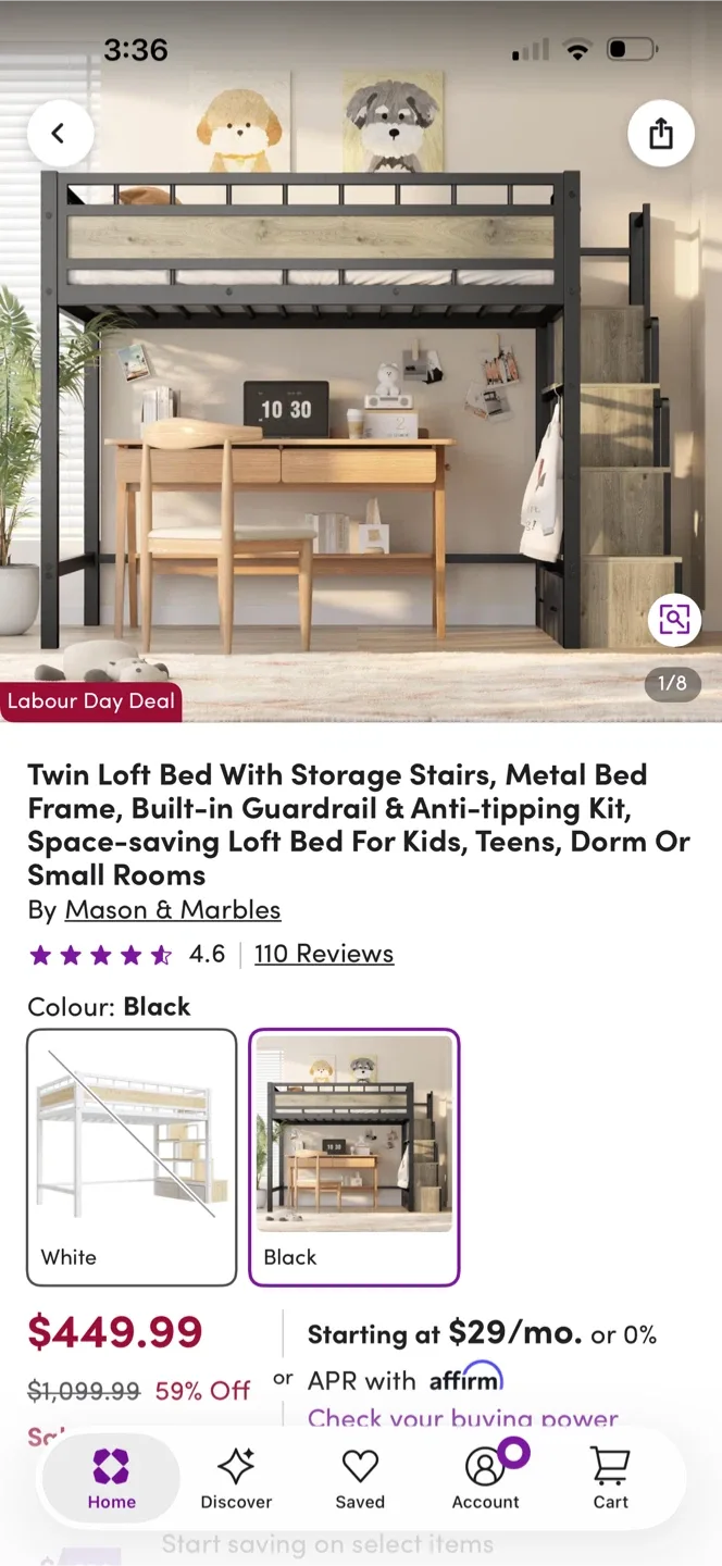 Twin Loft Bed with Storage Stairs - Black