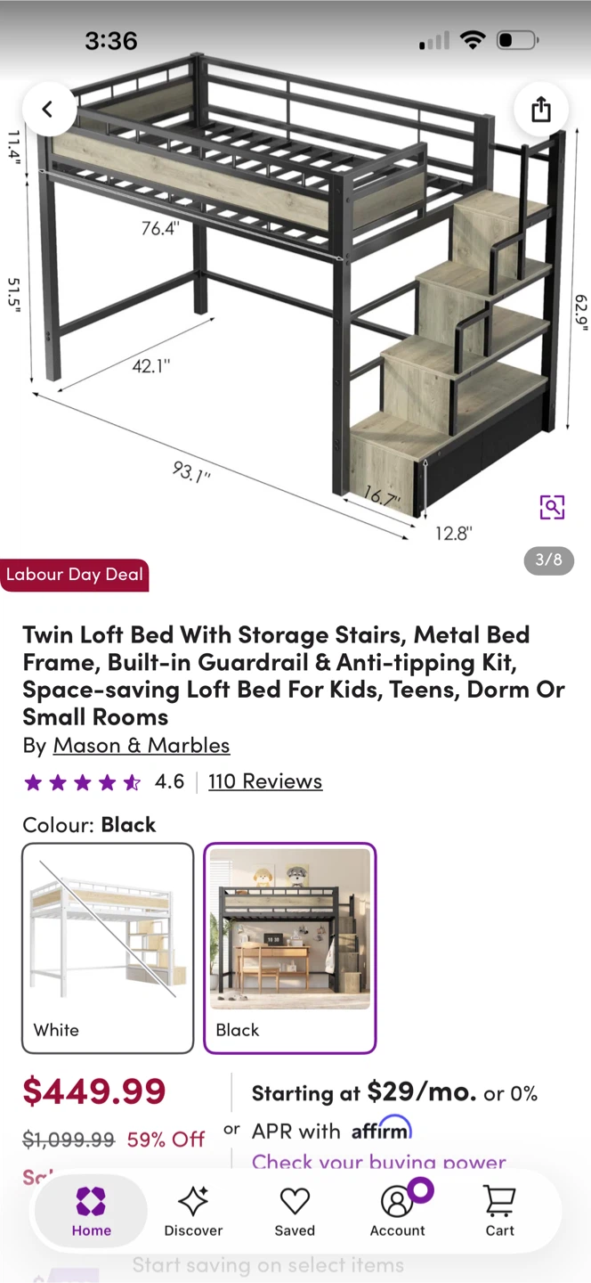 Twin Loft Bed with Storage Stairs - Black - photo 3