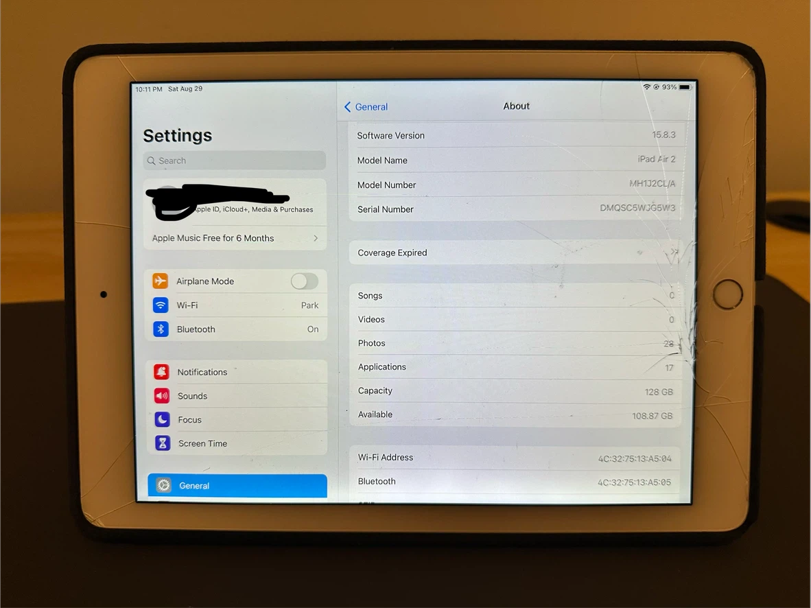 iPad Air 2 128GB – Cracked Screen – For Repair or Parts - photo 2