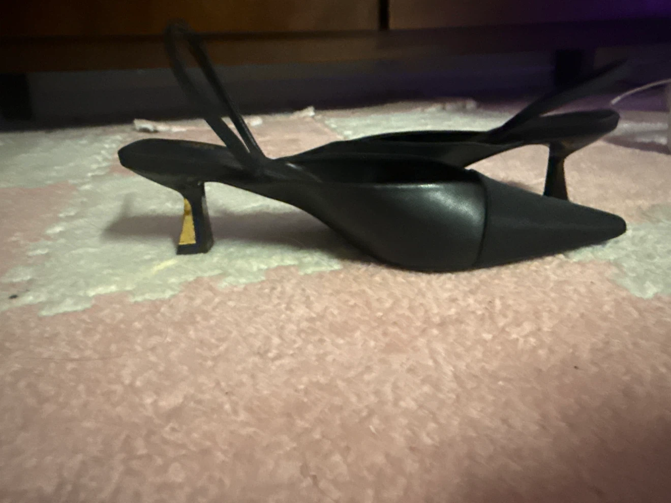ZARA Slingback Heels Black Satin Pointed Toe Size 7 - photo 2