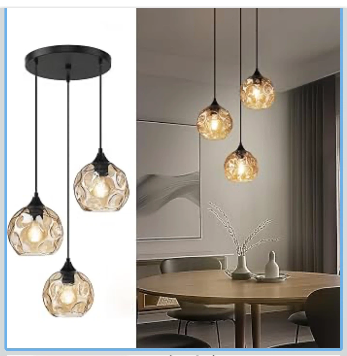 EMLIVIAR 3-Light Pendant Chandelier Amber Glass