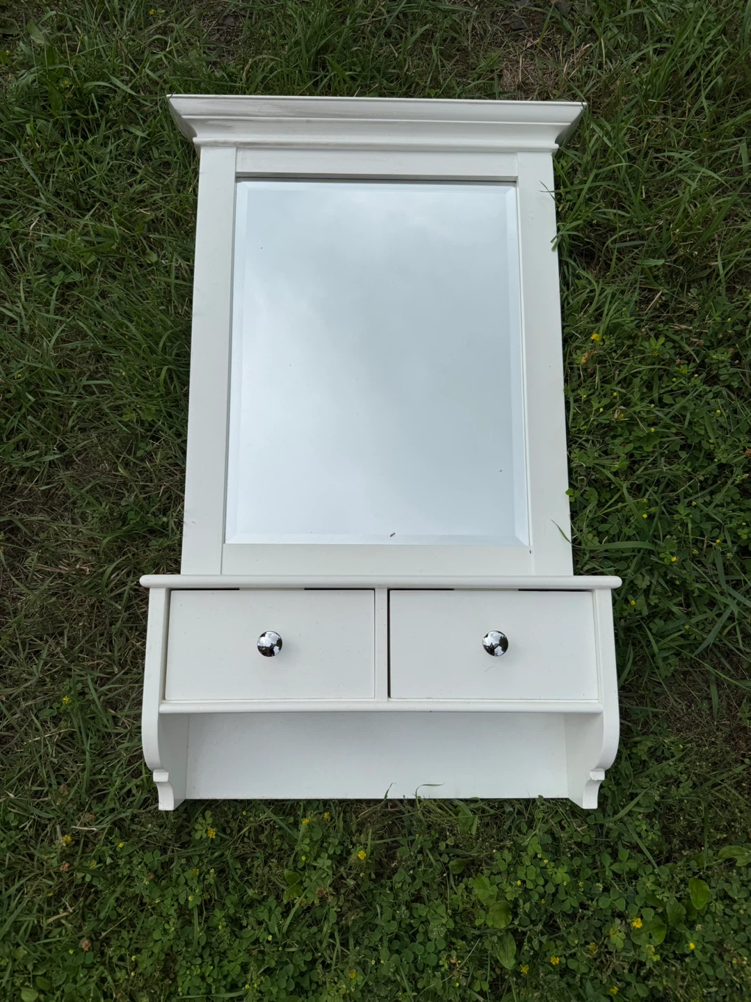 White Wall Mirror with Two Drawers and Shelf