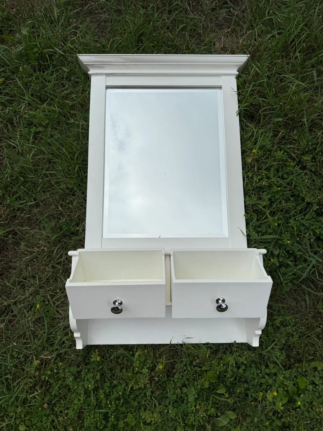 White Wall Mirror with Two Drawers and Shelf - photo 2