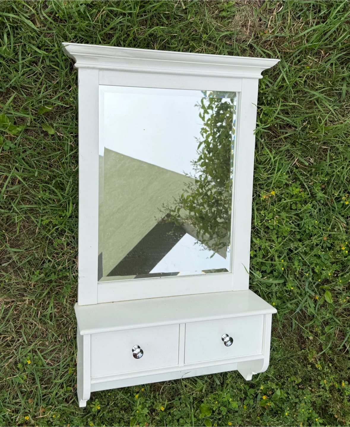 White Wall Mirror with Two Drawers and Shelf - photo 3