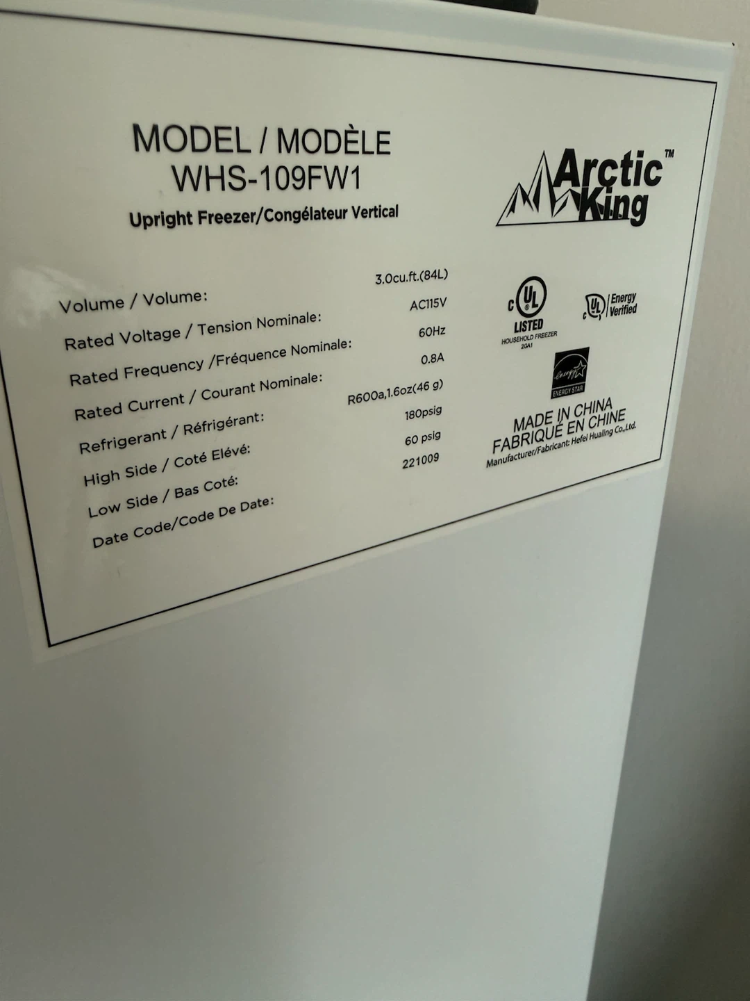 Arctic King Upright Freezer WHS-109FW1 - photo 2