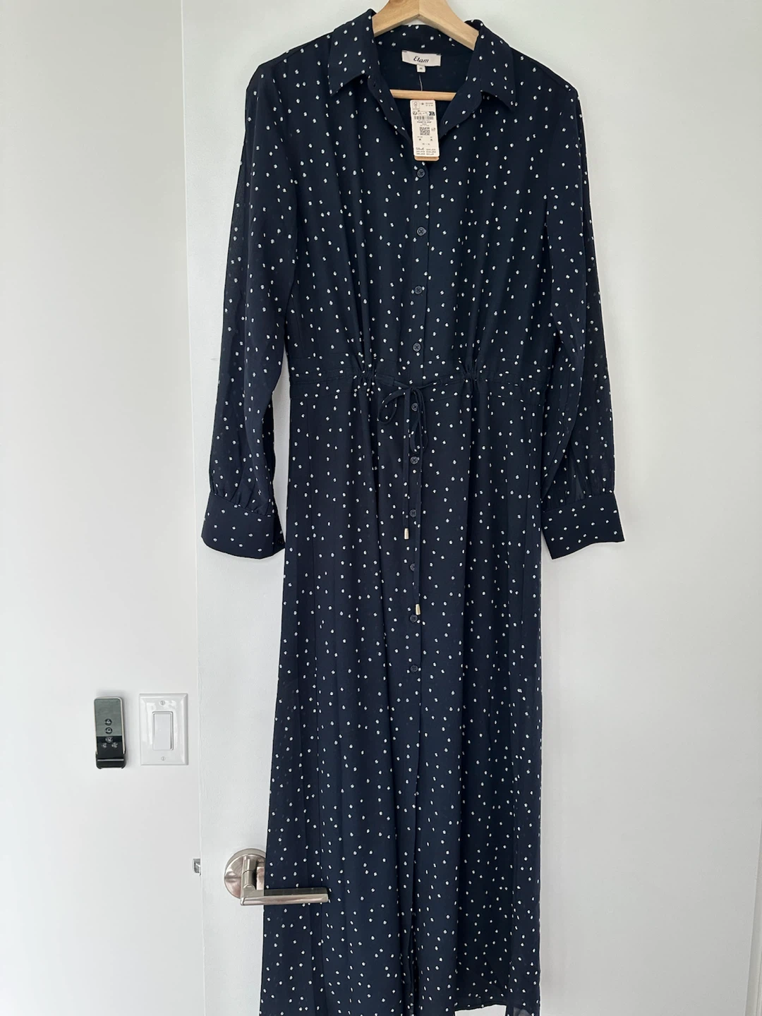 Etam Navy Polka Dot Shirt Dress - Size M