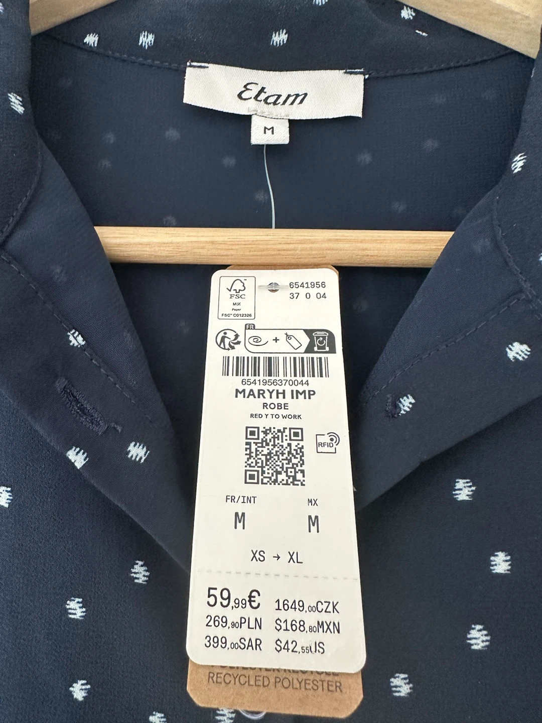 Etam Navy Polka Dot Shirt Dress - Size M - photo 2