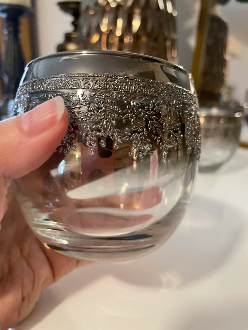 Set of 4 Lowball Glasses with Silver Embossed Rim - photo 2