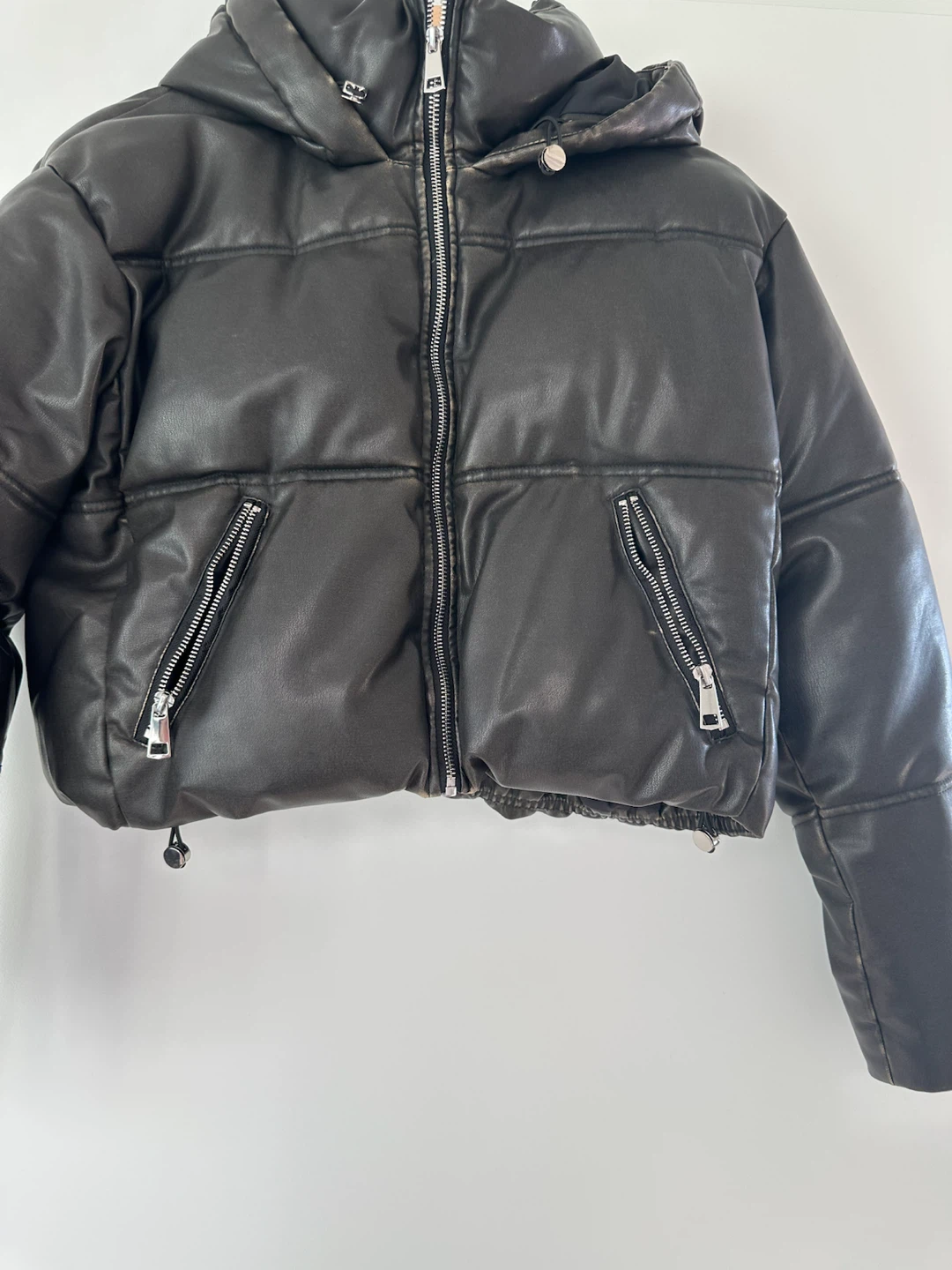 ZARA Black Faux Leather Puffer Jacket - photo 2