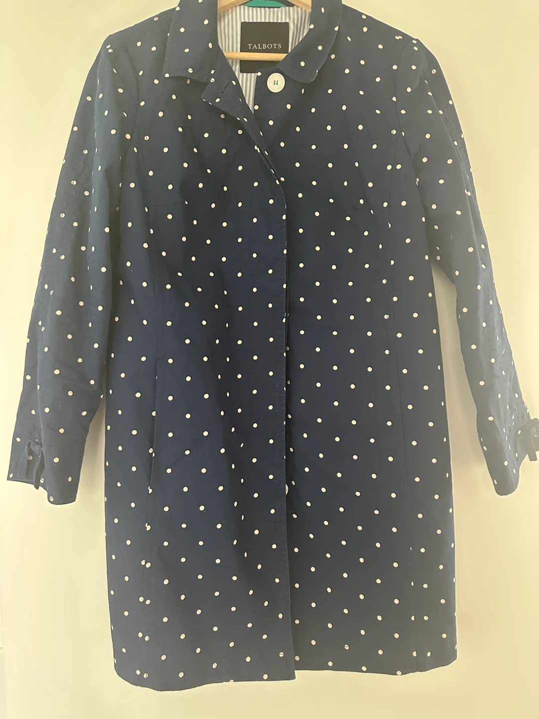 Talbots Navy Polka Dot Trench Coat Size S