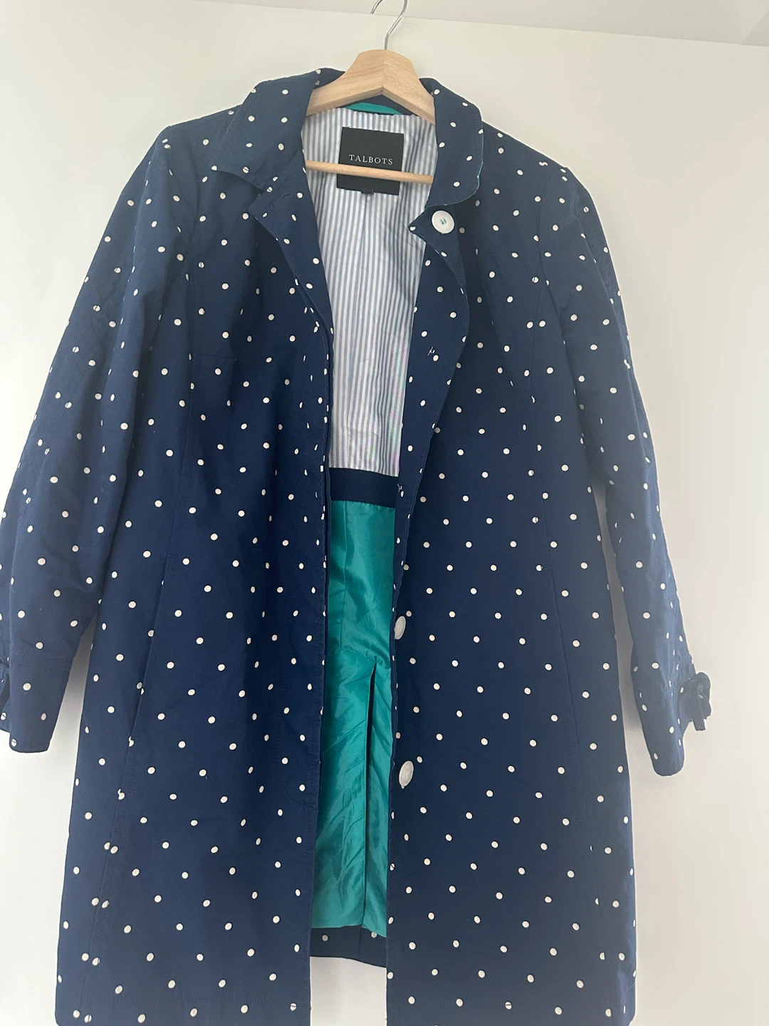 Talbots Navy Polka Dot Trench Coat Size S - photo 2