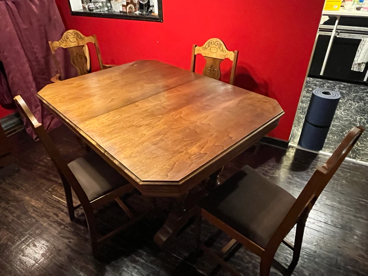 Wooden dining room table & chairs set (table w-built-in leaf) - photo 2
