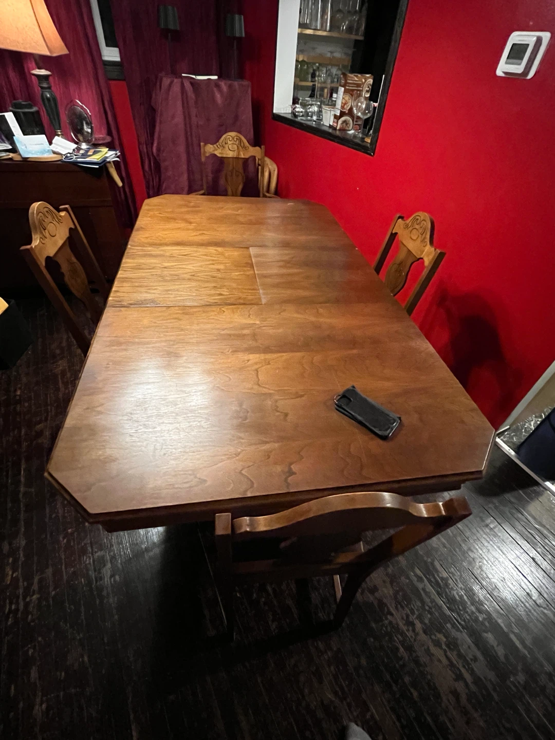 Wooden dining room table & chairs set (table w-built-in leaf) - photo 4