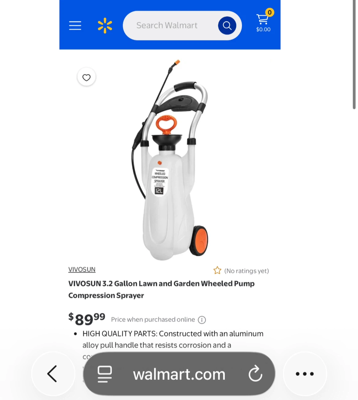 NEW!! VIVOSUN 12L Garden Wheeled Pump Sprayer - MSRP $141