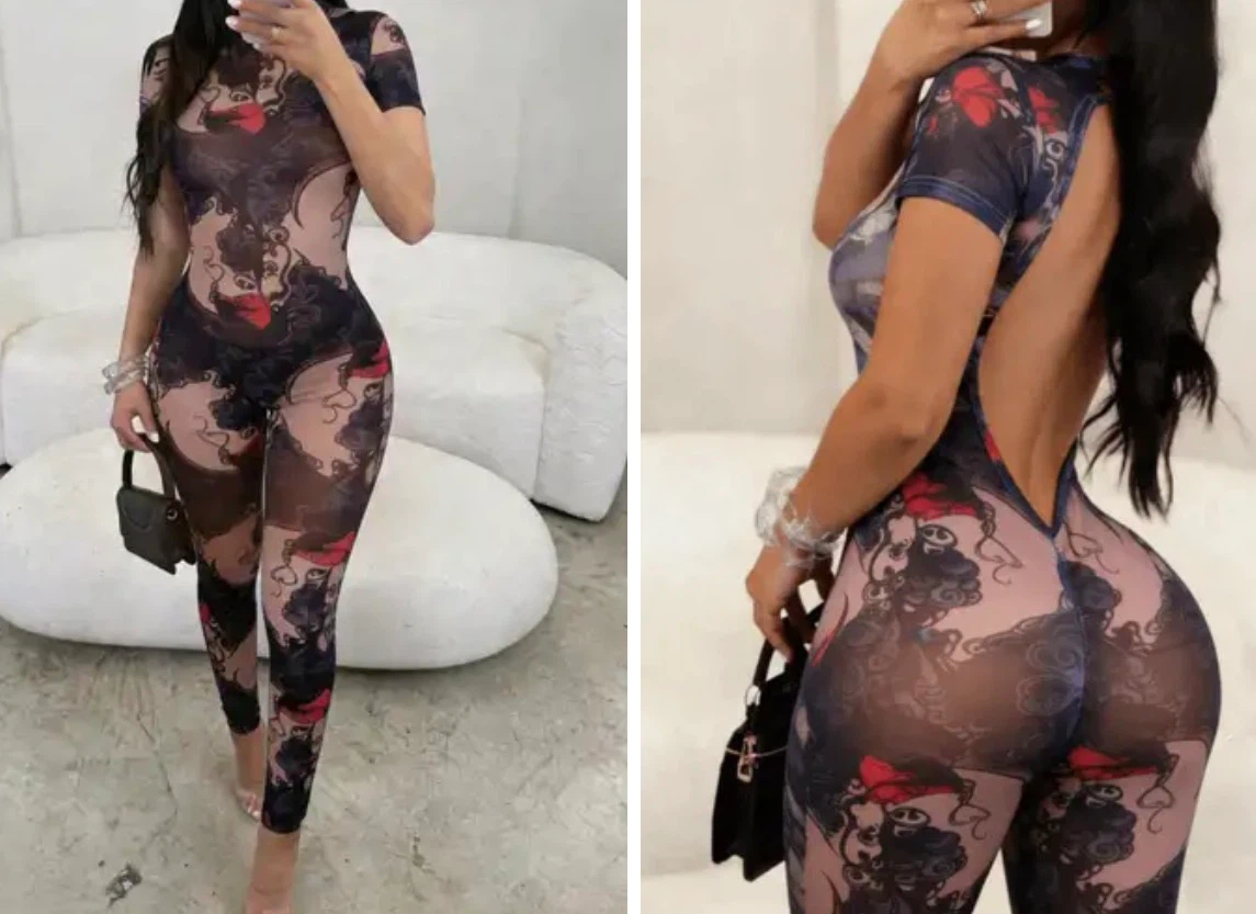 Brand new sheer /Mesh Jumpsuit with Tattoo Print. Size small