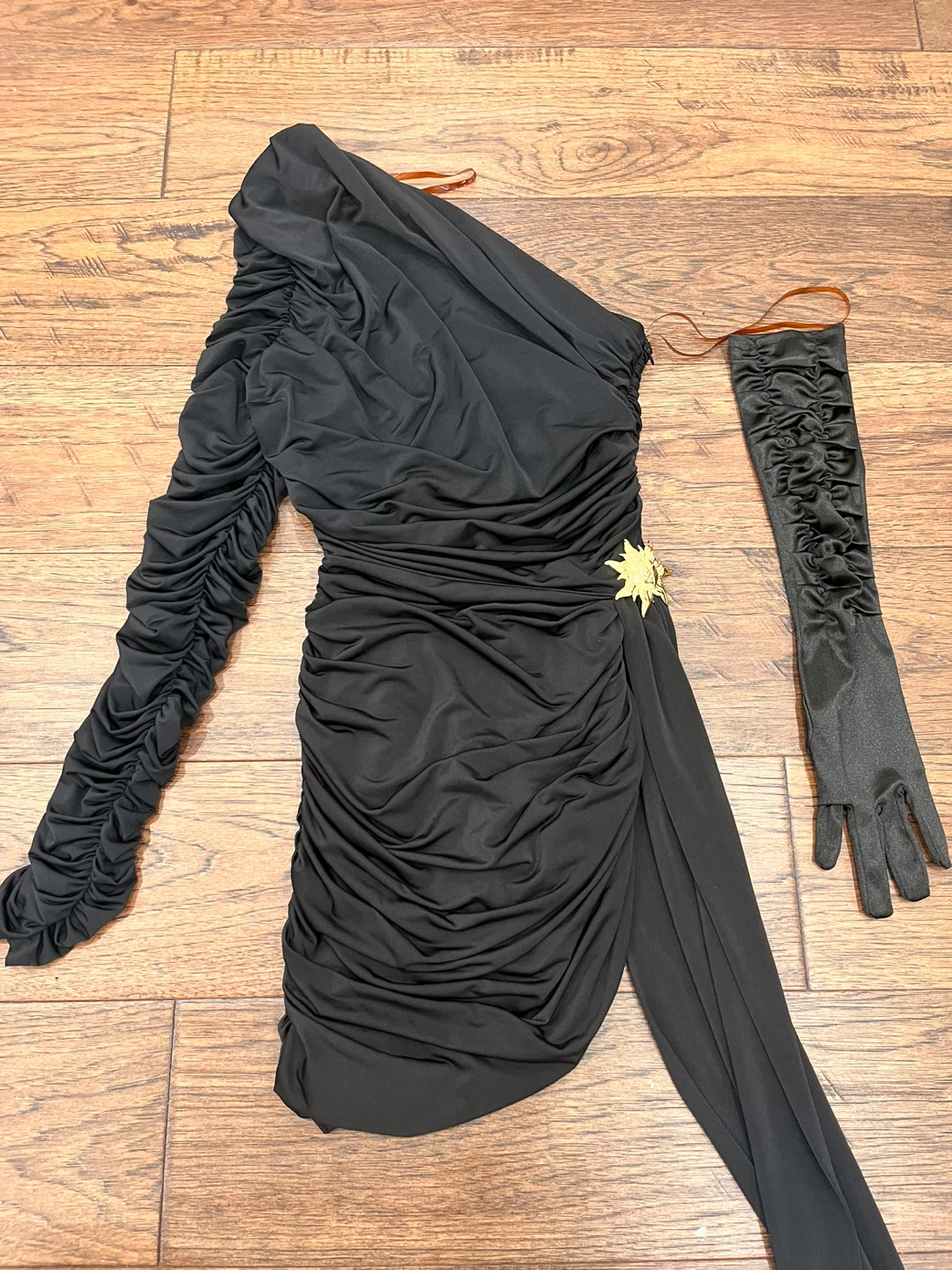 GIGIL'S Black Ruched One-Shoulder Dress with Sun Detail