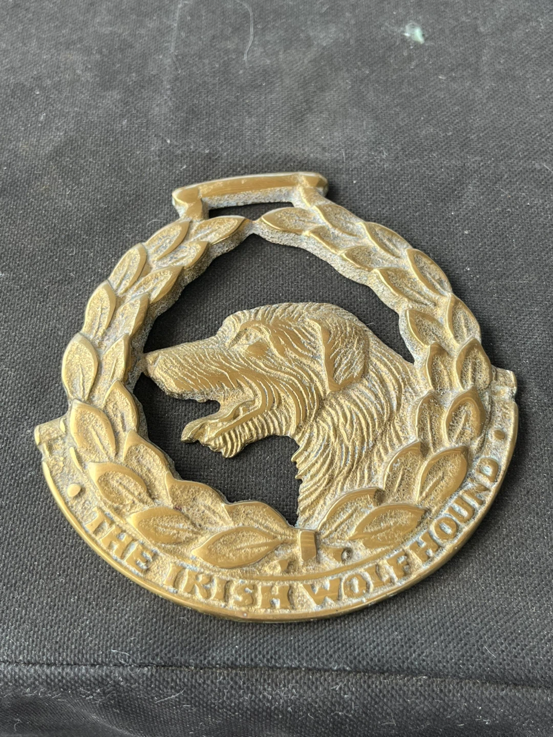 Large oversized brass Irish wolfhound medallion