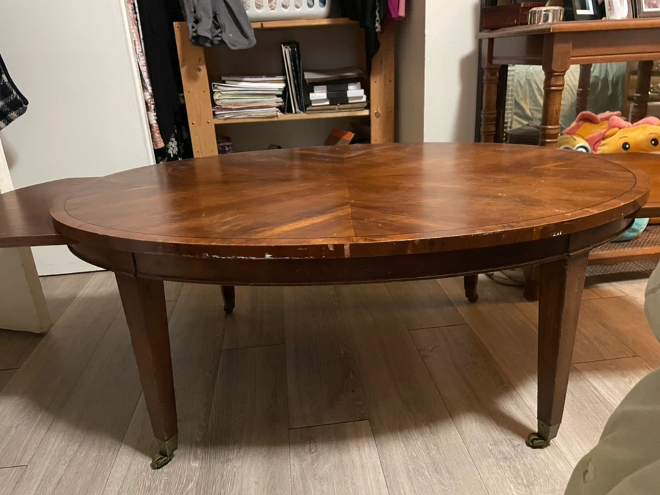 Wooden Oval Coffee Table with Extension Leaf