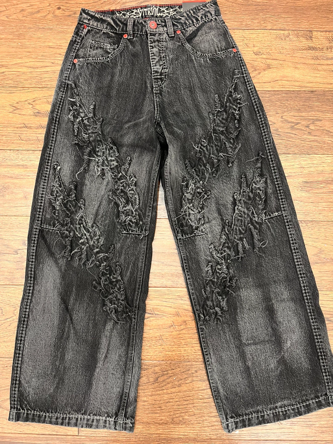 VITRIOL Wide Leg Black Denim Jeans