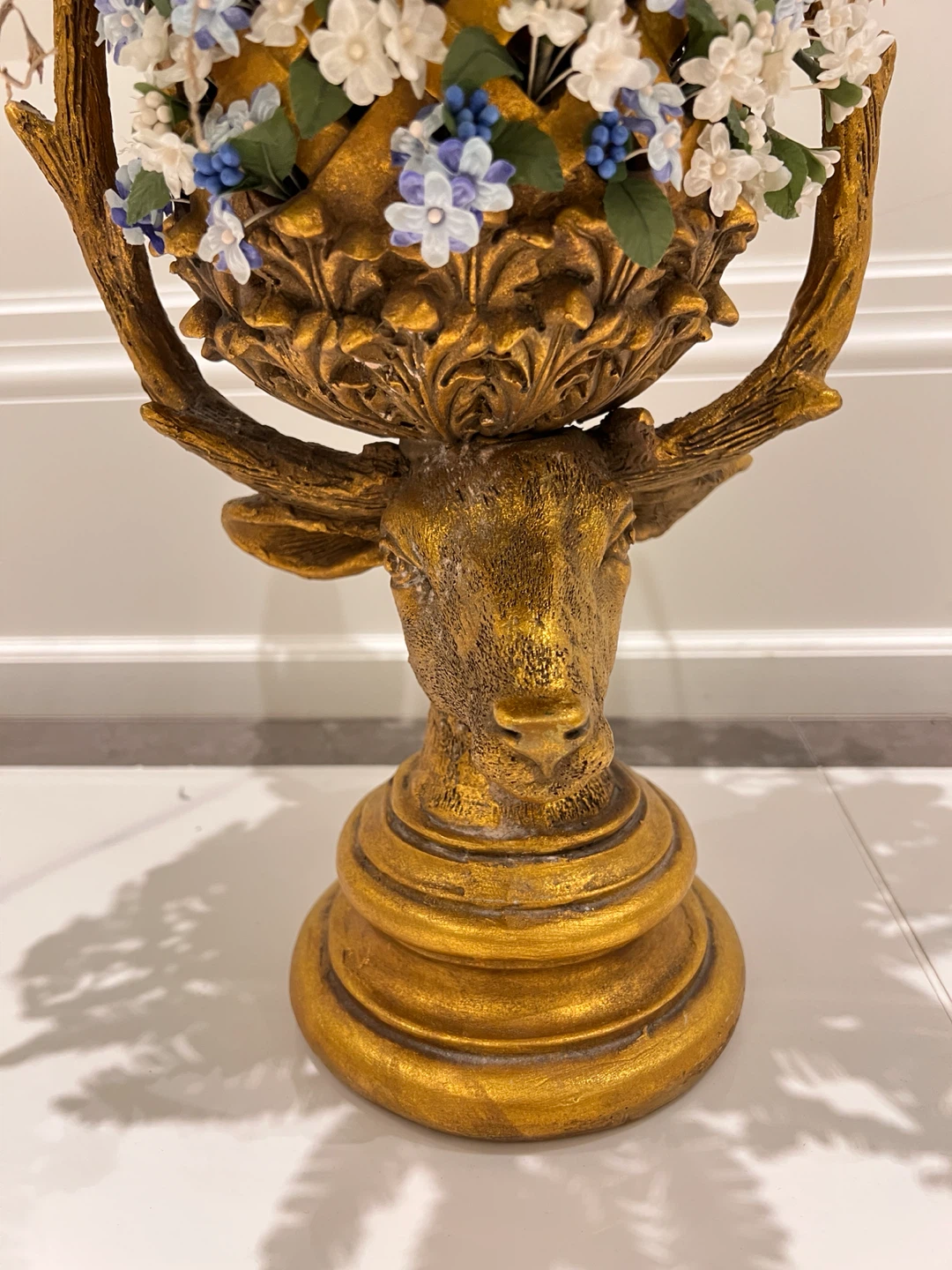 Gold Deer Head Vase with Faux Flowers - photo 2