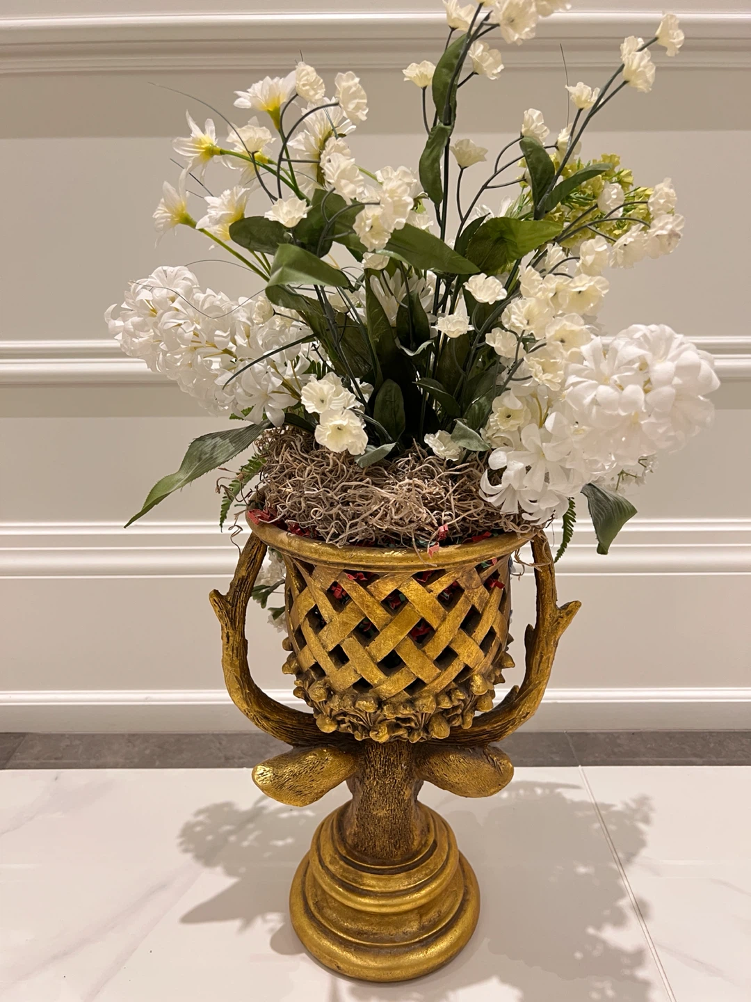 Gold Deer Head Vase with Faux Flowers - photo 3