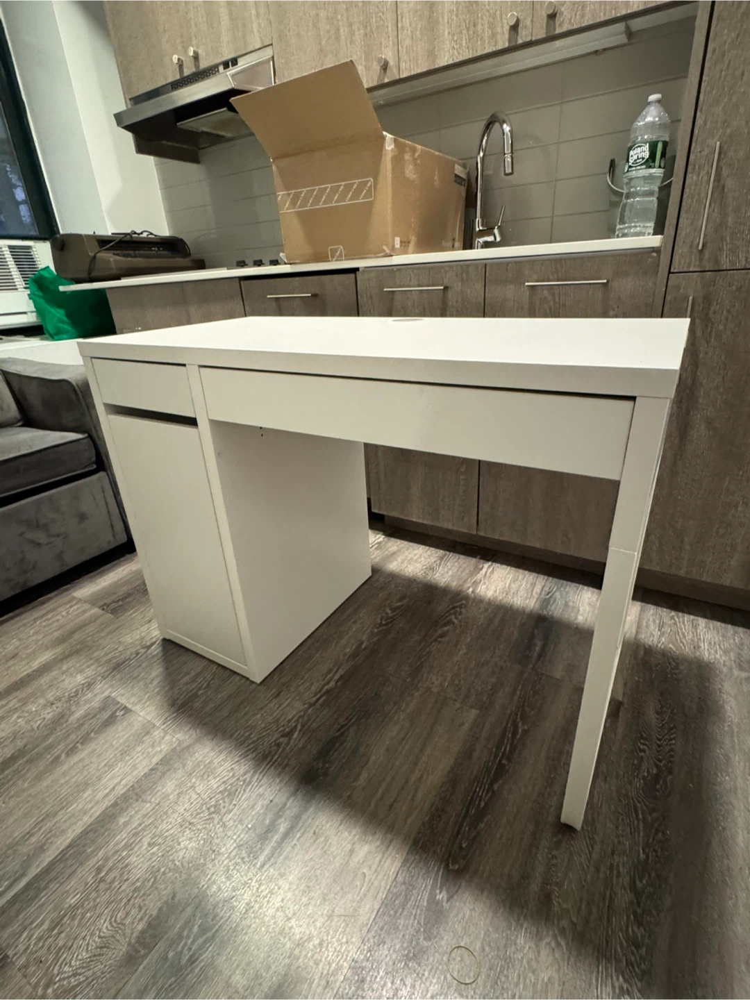 Durable wooden study desk, white, modern, barely used