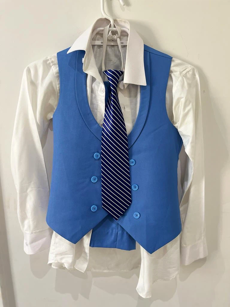 Boys Blue Suit with Vest and Tie - photo 3