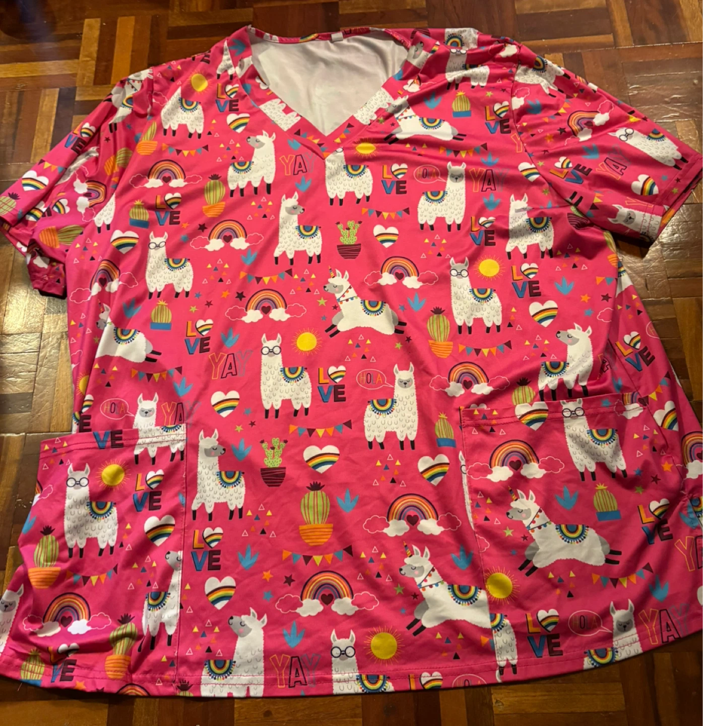 3XL Llama Print Scrub Top
