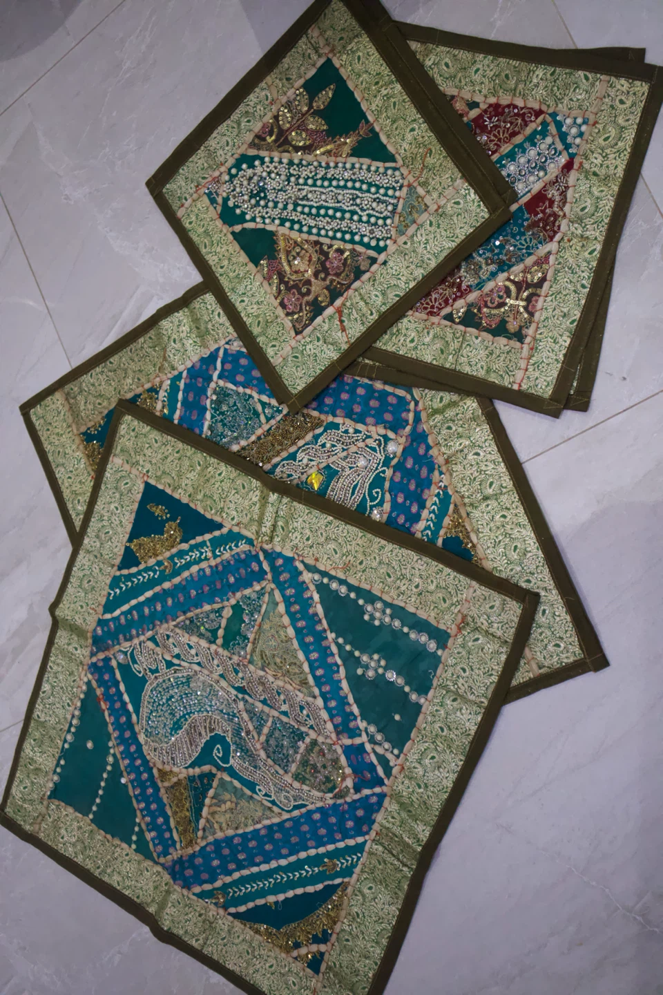 Set of 4 Embroidered Square Table Coasters
