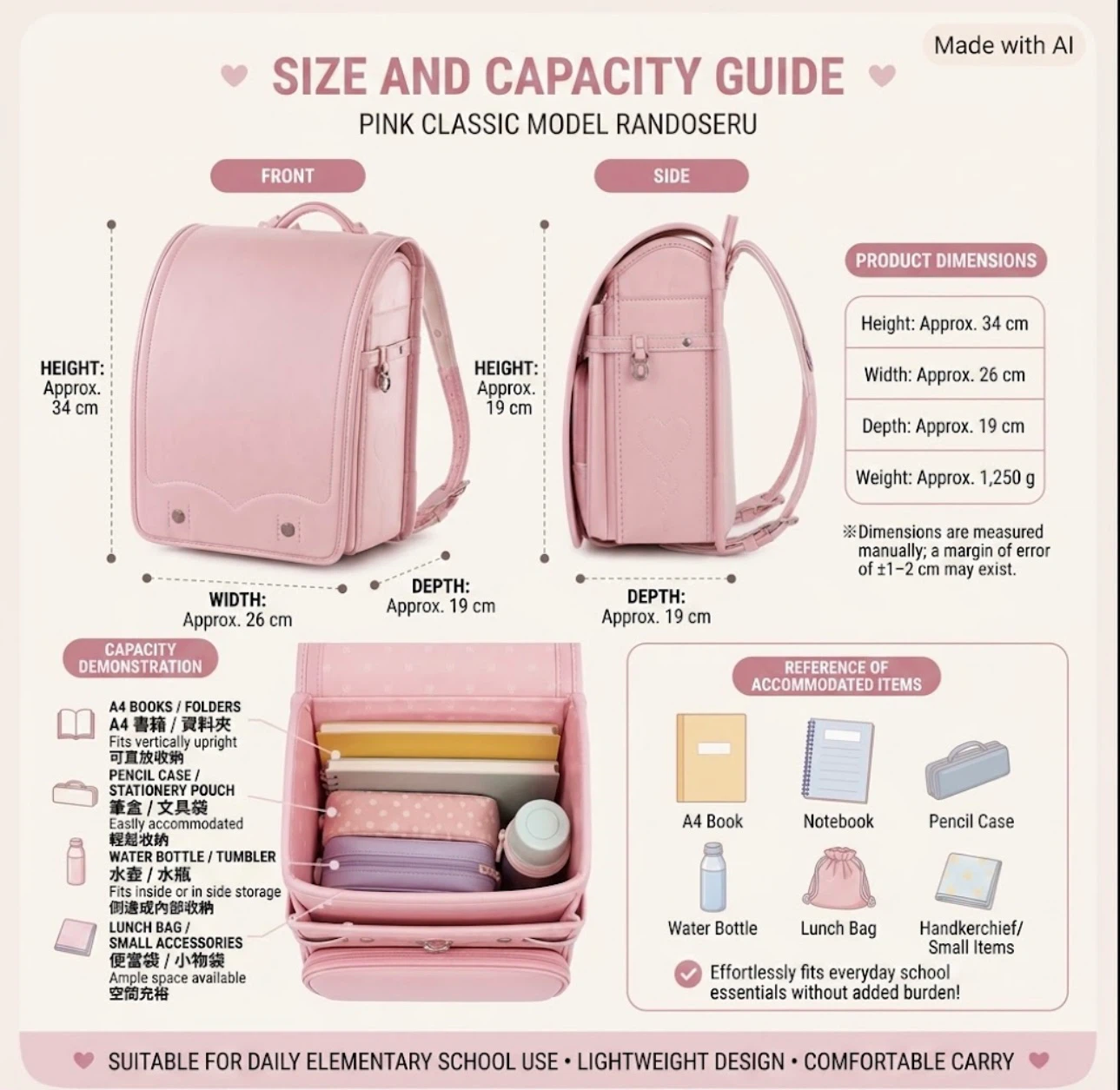 Pink Japanese Randoseru School Backpack – Like New - photo 4