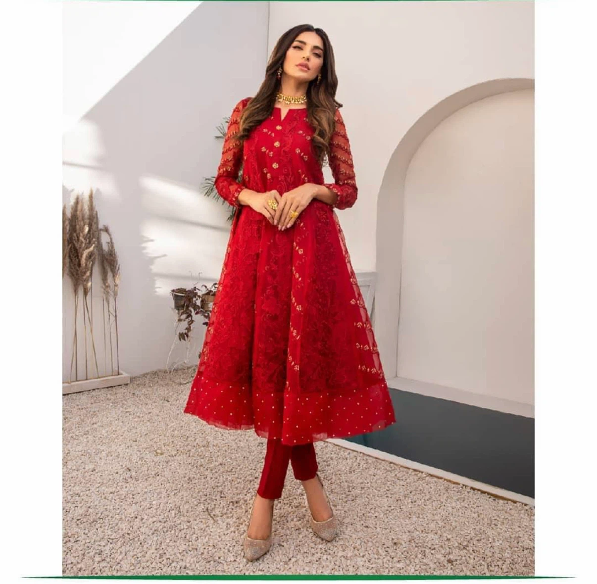 Women's Embroidered Kurti with Pants and Dupatta
