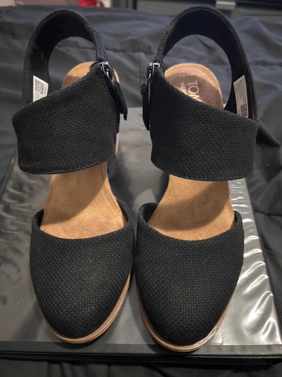 TOMS Black Espadrille Wedge Heels