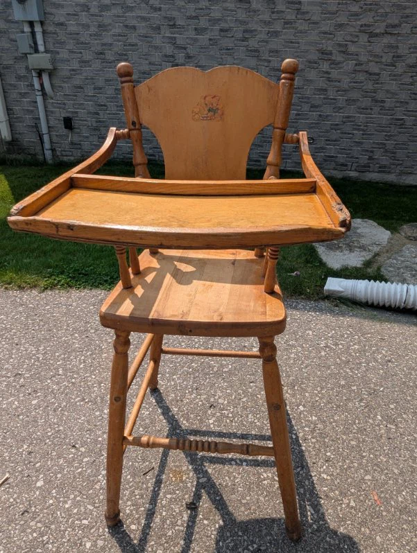 Vintage Wooden High Chair with Tray