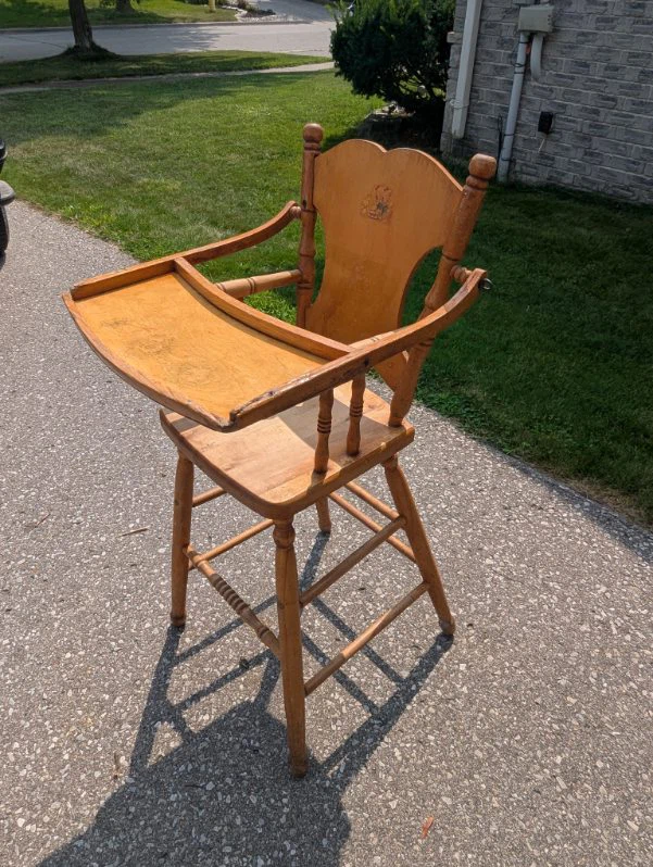 Vintage Wooden High Chair with Tray - photo 3