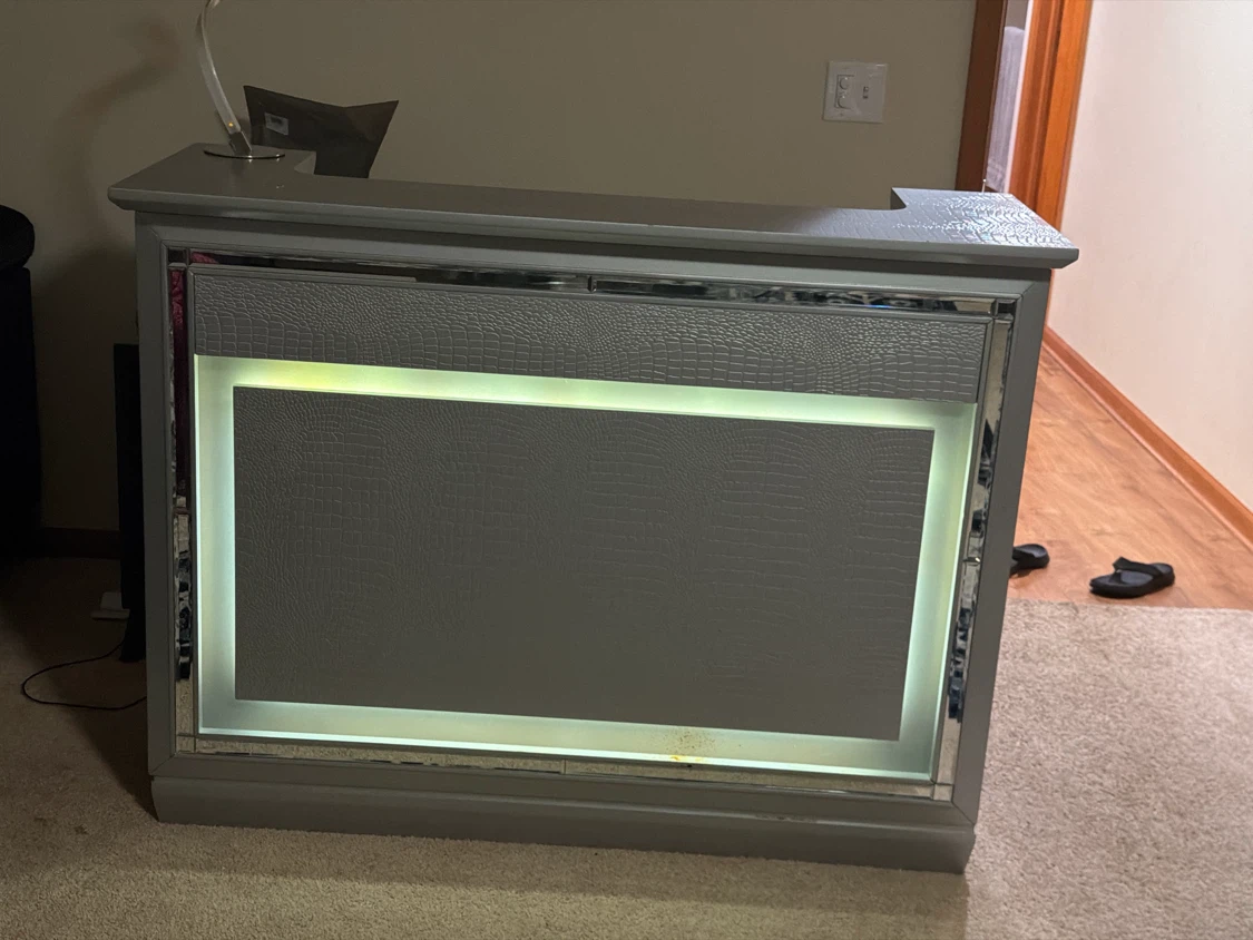 Gray Bar Cabinet with Mirrored Accents and LED Lighting - photo 2