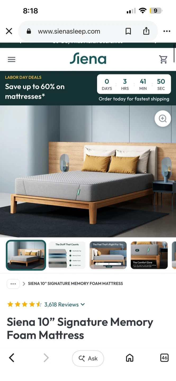 Siena 10" Signature Memory Foam Mattress